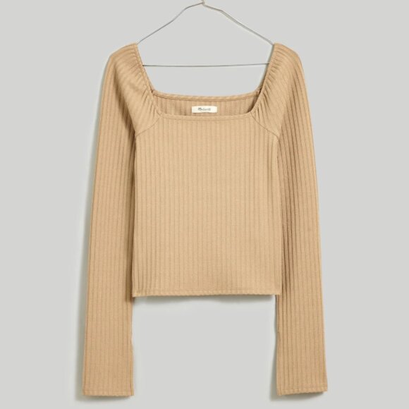 Madewell Ribbed square Neck Long-Sleeve Top Size Medium - Picture 3 of 10